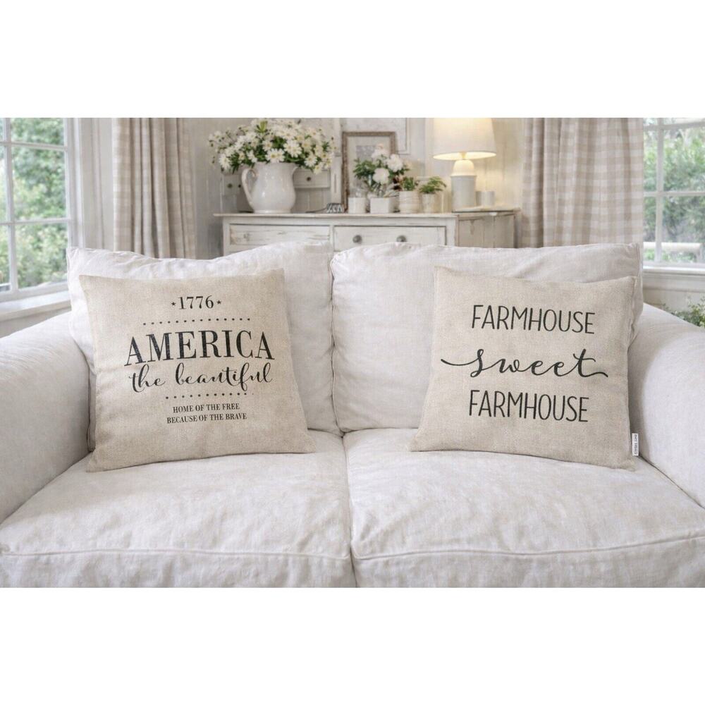 Porter Lane Home America Farmhouse Pillow Cover Linen Look 16x16 NWT Patriotic